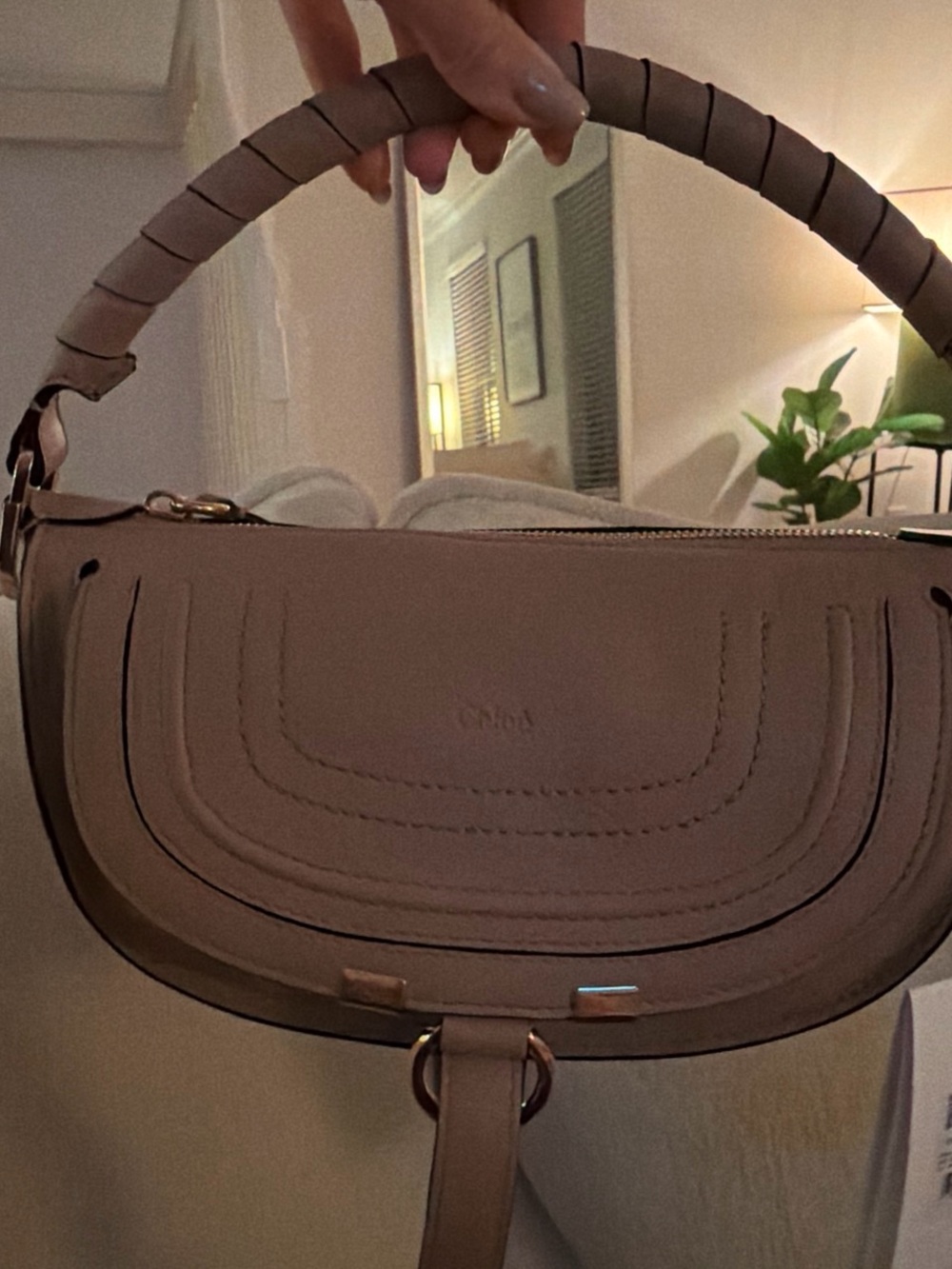 Chloe Taupe Leather Saddle Shoulder Bag